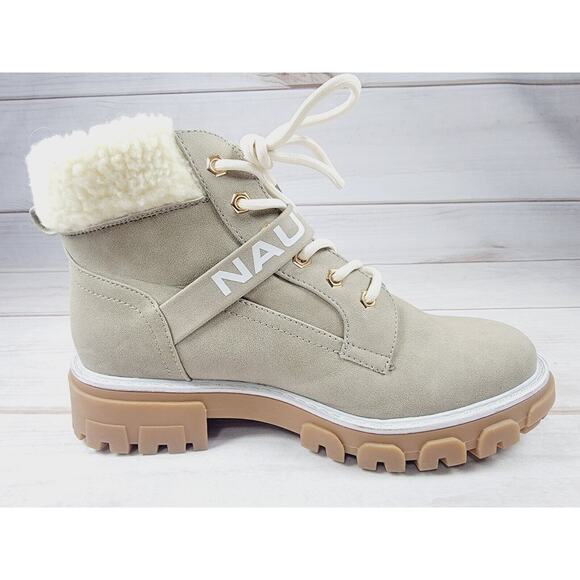 Womens Nautica Evona Ankle Hiker Boots Lace Up Beige Taupe Faux Suede Sz 7.5 - Picture 11 of 16